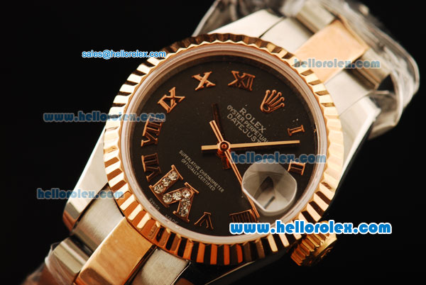 Rolex Datejust Automatic Movement ETA Coating Case with Black Dial and Rose Gold Bezel - Click Image to Close